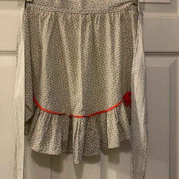 Hand Crafted Other - VINTAGE APRON HANDMADE FEED SACK FABRIC BLUE FLORAL 40’s COTTON 14” BAND+22”TIES